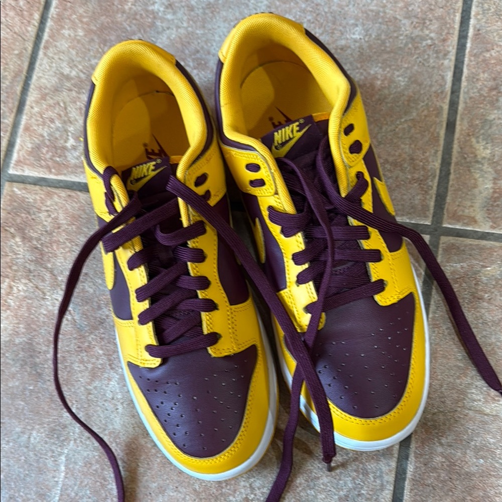 Nike Low Dunk Retro Burgundy and Gold Athletic Shoes - Picture 3 of 6